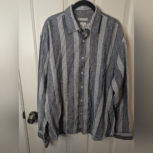 Kiwi St Tropez Mens Linen Regular Fit Striped Button-up Long Sleeve Shirt, XXL
